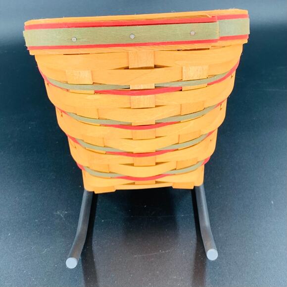 Longaberger Sleigh Basket Holiday With Wrought Iron Runner 16811 Woven Red Green - Picture 3 of 12